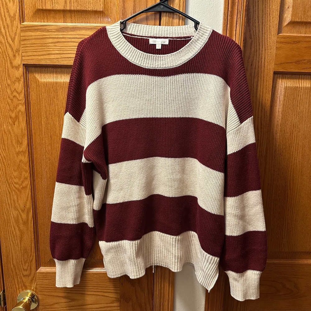 moon & madison Burgundy and Cream Striped Sweater